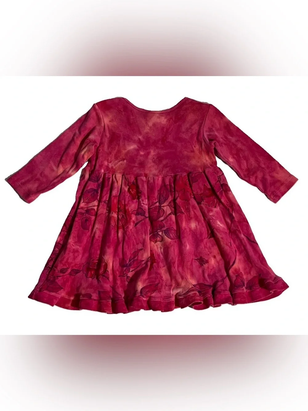 Vintage Stamp pink tie-dye baby dress & ruffle velour style pants set, 24 MO